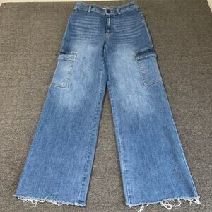 Oat New York High Rise Wide Leg Cargo Raw Hem Jeans Women's Size 8/29 Streetwear